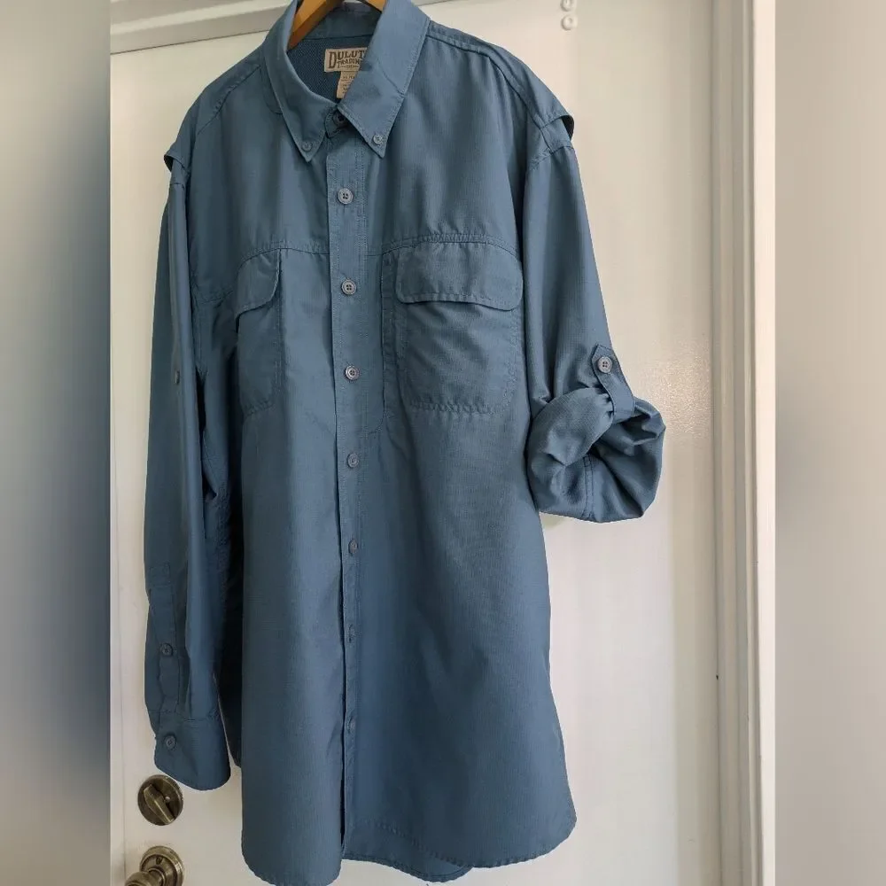 Duluth Trading Co Action Long Sleeve Shirt Blue Outdoors Mesh-lined Sun Protect